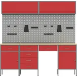 vidaXL Pracovní skříň se zámkem 10 pcs Červená Inženýrské dřevo a ocel [3321479]