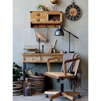 Jídelní židle Antik dřevěná židle s výpletem a opěrkami na kolečkách Old French chair - 62*62*92 cm