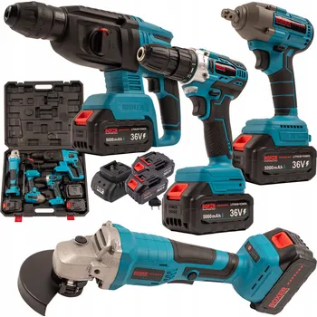 BOXER Sada aku nářadí 4V1 Kladivo + Uhlová bruska + Rázový utahovák+ Vrtačka