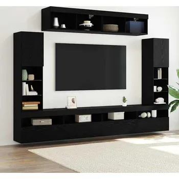 Televizní stolek vidaXL Sestava TV skříněk Nástěnný 6 pcs Černý dub Kompozitní dřevo [3334382]