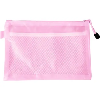 Obálka Průhledný PVC obal Mariah A6 na dokumenty a psací potřeby, přepážka uvnitř, růžový