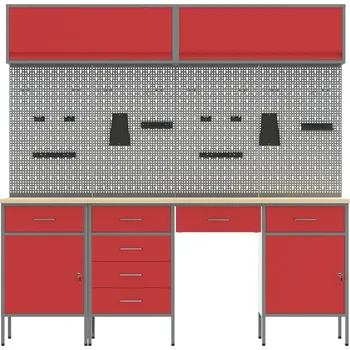 Skříňka na nářadí vidaXL Pracovní stůl se zásuvkou 10 pcs Černá 200 x 55 x 200 cm Ocel [3321472]