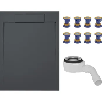 Sprchová vanička CERANO - Sprchový vaničkový set Loro - litý mramor -  tmavě šedá - 120x80cm + nožičky + sifon sprch.vaničky