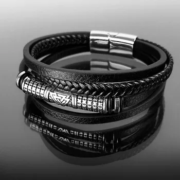 Náramek Exkluzivní pánský náramek z kůže a oceli, balený v dárkové krabičce č. 1332