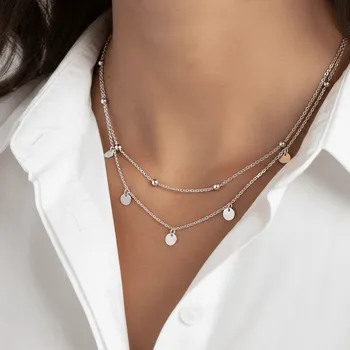 Náhrdelník Jemný vrstvený náhrdelník „Silver Drops Harmony“ z chirurgické oceli č. 1915