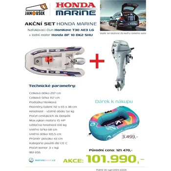 Člun Honda Marine HonWave T 30 AE3 LG Nafukovací člun + lodní motor BF 10 DK2 SHU AKCE