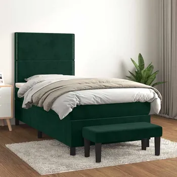 Postel vidaXL Box spring postel s matrací 90x190 cm samet [3137759] Barva: Tmavě zelená