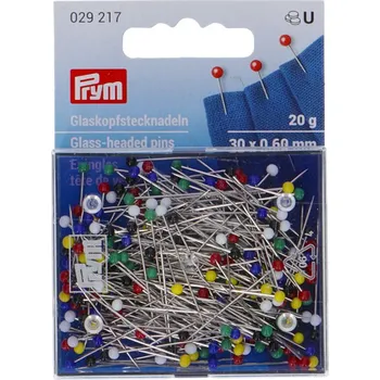 PRYM Špendlíky se skleněnou hlavičkou, 0,60 x 30 mm, vícebarevné, 20 g, karta