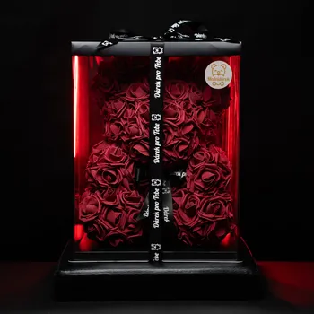 umělá květina Medvídárek Limited Edition 40cm dárkově balený - tmavě červený