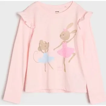 Dívčí tričko Sinsay - Bavlněná košilka s potiskem - krémová - 524HF-01X - 524HF-01X-128