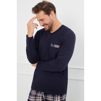 Pánské pyžamo Dlouhé pánské pyžamo Italian Fashion Edwin - bavlna Tmavě modrá M