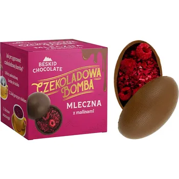 Čokoláda BESKID CHOCOLATE Čokoládová bomba z BEAN-TO-BAR mléčné 42% čokolády s malinami