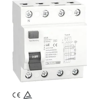 Proudový chránič Proudový chránič EV typ A, 30 mA, DC 6 mA, 4P, 10 kA Jmenovitý proud: 40 A