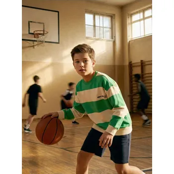 Chlapecká mikina Sinsay - Pruhovaná mikina s&nbsp;nápisem - krémová - 859DX-01X - 859DX-01X-128