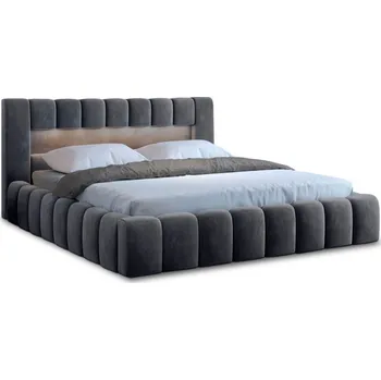 Postel Postel HUA 08 s LED osvětlením 140 x 200 cm, šedá s roštem v dřevěném rámu + vyzvednutí ZDARMA