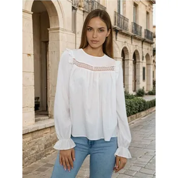 Dámská halenka Sinsay - Halenka s volánky a krajkovou vsadkou - bílá - 045GY-00X - 045GY-00X-M