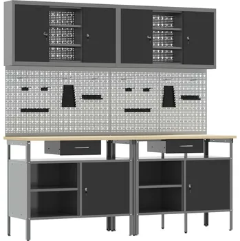 Dílenský stůl vidaXL Sada pracovního stolu 8 pcs Černá 200 x 55 x 200 cm Ocel [3321496]