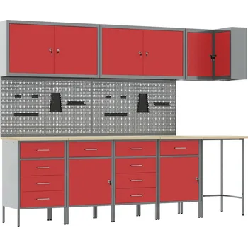 Dílenský stůl vidaXL Sada pracovní skříně se zásuvkou s policí 12 pcs Černá a šedá [3321510]