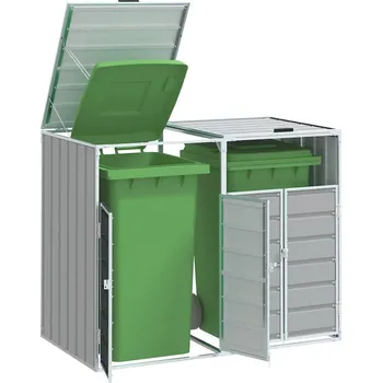 Zahradní nábytek vidaXL Box na 2 popelnice 144 x 81 x 113 cm ocel [4006178] Barva: Šedá