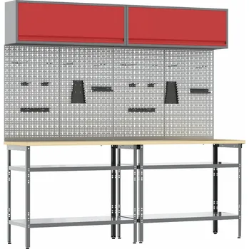 Dílenský stůl vidaXL Sada pracovního stolu 8 pcs Šedá Práškově lakovaná ocel [3321505]