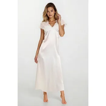 Dámská noční košile Halka Mactan ecru L saténová krajka dlouhá košile noční ženská elegantní