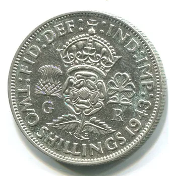 VELKÁ BRITÁNIE. 2 shillings 1943. Ag.