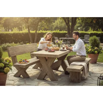 Zahradní sestava PROFIBA Betonové posezení Lomnice 200 cm - imitace dřeva