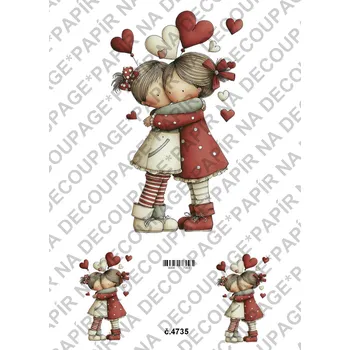 Umělecký papír Rýžový a soft papír na decoupage - Valentýnky - KB4735 Materiál: Soft, Rozměr: A4