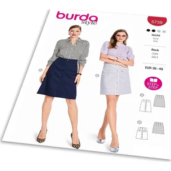 Střih Burda 5739 - Áčková sukně, propínací sukně, džínová sukně
