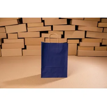 Dárková taška Papírová dárková taška s krouceným uchem TMAVĚ MODRÁ 32x24x10 cm (balení 5 ks)
