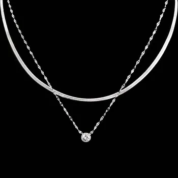 Náhrdelník Elegantní dvojitý náhrdelník „Duo Shine“ kombinace hadího a zdobeného řetízku se solitérním kubickým zirkonem č. 1737