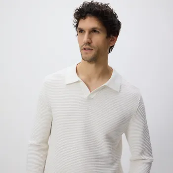 Pánský svetr Reserved - Strukturální polo svetr - bílá - 684HT-00X - 684HT-00X-M