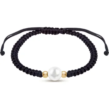 Náramek Ellami TOKIO 2358 Provázkový náramek z chirurgické oceli, bílá perla s černým provázkem Ellami