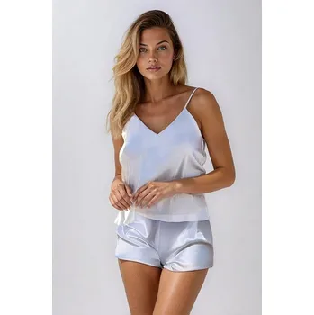 Dámské pyžamo Svatební saténové pyžamo Karen bílé krátké L - Dárková krabička