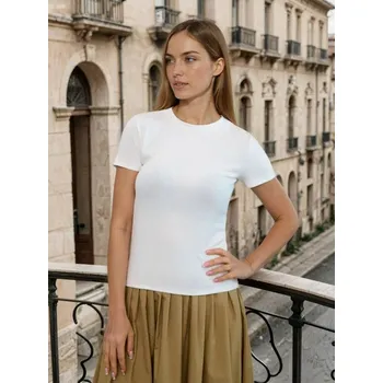 Sinsay - Bavlněné tričko s krátkým rukávem - krémová - 579HC-01X - 579HC-01X-M