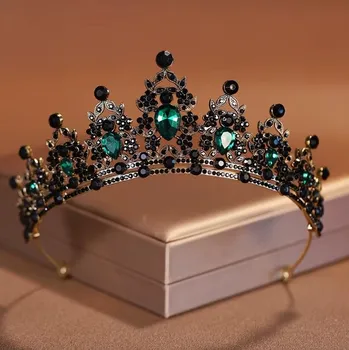 Souprava šperků B-TOP Výrazná korunka s černo-zelenými krystaly pro slavnostní účesy