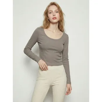 Dámská halenka Sinsay - Bavlněná halenka s dlouhým rukávem - hnědá - 488EU-84X - 488EU-84X-S