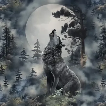 Teplákovina Vlk v úplňku, panel XL (E) (Panely a ladící metráž)