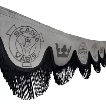 Ochranný autopotah Bordura do kamionu Scania- šedá, černé střapce