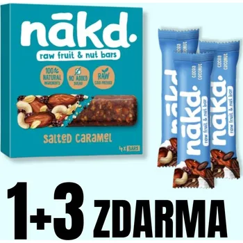 Čokoláda NAKD Salted caramel 4x35 g + 3x tyčinka 35 g ZDARMA
