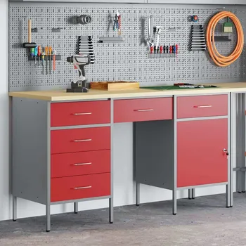 Dílenský stůl vidaXL Pracovní skříň se zásuvkou 3 pcs Červená 150 x 55 x 85 cm [3321379]