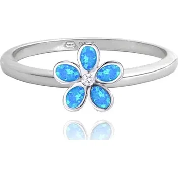 Módní doplněk Dámský stříbrný prsten kytička s modrými opály JMAD0043BR