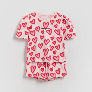 Reserved - Dvoudílná pyžamová souprava se srdíčky - pastelově růžová - 628IN-03X - 628IN-03X-U14