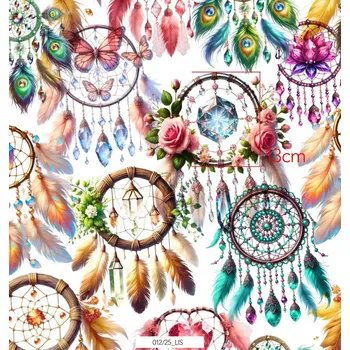 Teplákovina, Barevné lapače snů na bílé (E) 0,90,/ks (Luxusní vzory z Turecka)