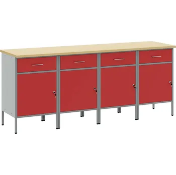 Dílenský stůl vidaXL Pracovní skříň se zámkem 4 pcs Červená a šedá 200 x 55 x 85 cm [3321385]