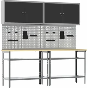 Dílenský stůl vidaXL Sada pracovního stolu 8 pcs Šedá Práškově lakovaná ocel [3321500]