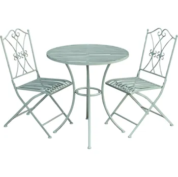Zahradní sestava Antik zelená zahradní souprava stůl a 2 židle Evelin - Ø 70*72 / 2x 40*47*93 cm