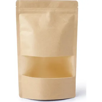 Sáček na potraviny Sáčky Doypack, 500ml, Kraft/PET/CPP s okénkem, ZAOBLENÉ ROHY, 100 ks / bal