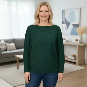 Dámský svetr Dámský zelený svetr s netopýřími rukávy S1957