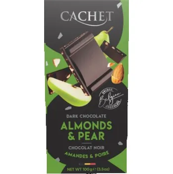 Cukrovinka Tabulková čokoláda Cachet - Hořká s hruškou a mandlemi, 100 G